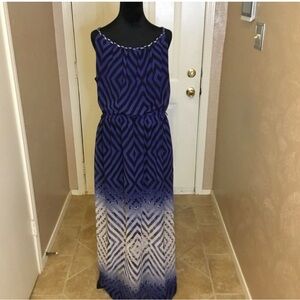 Cato Navy and White Geometric Maxi Dress